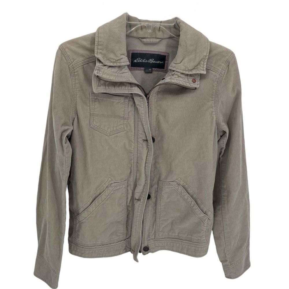 Eddie Bauer Corduroy Jacket Women's XS Beige Zip/snap Pockets Collared